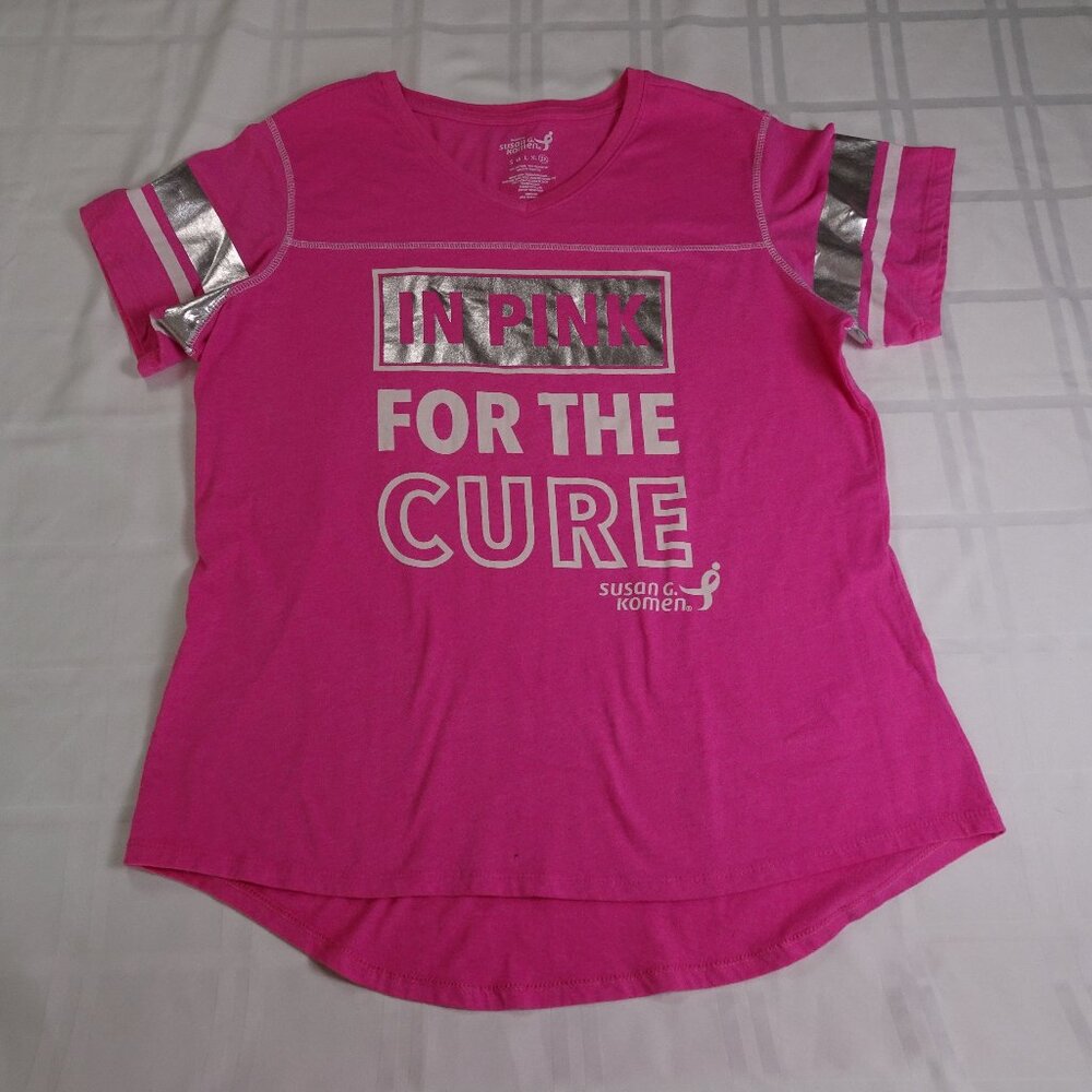 Susan‎ G Komen breast cancer t-shirt. Pink with silver. Size 2XL, short sleeve.
